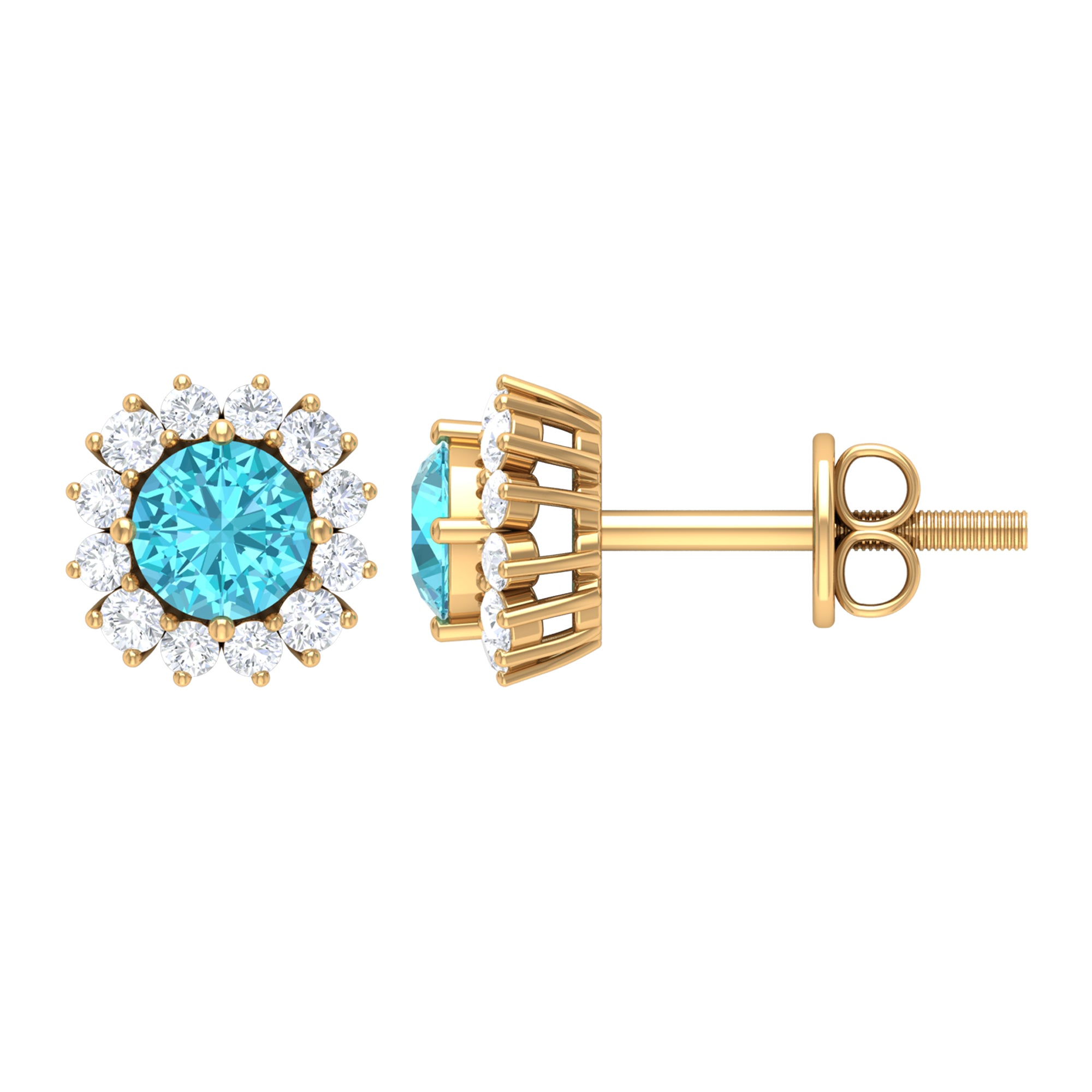 3/4 CT Classic Swiss Blue Topaz and Diamond Halo Stud Earrings Swiss Blue Topaz - ( AAA ) - Quality - Rosec Jewels