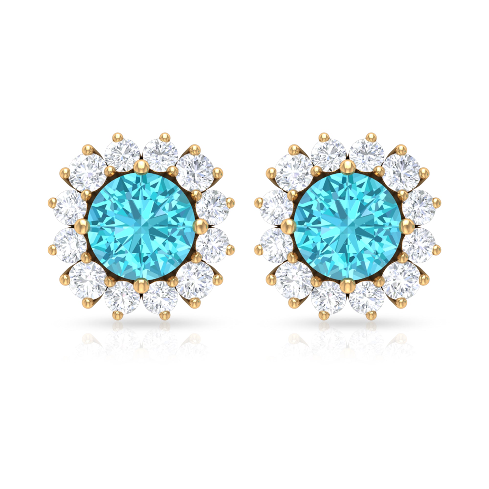 3/4 CT Classic Swiss Blue Topaz and Diamond Halo Stud Earrings Swiss Blue Topaz - ( AAA ) - Quality - Rosec Jewels