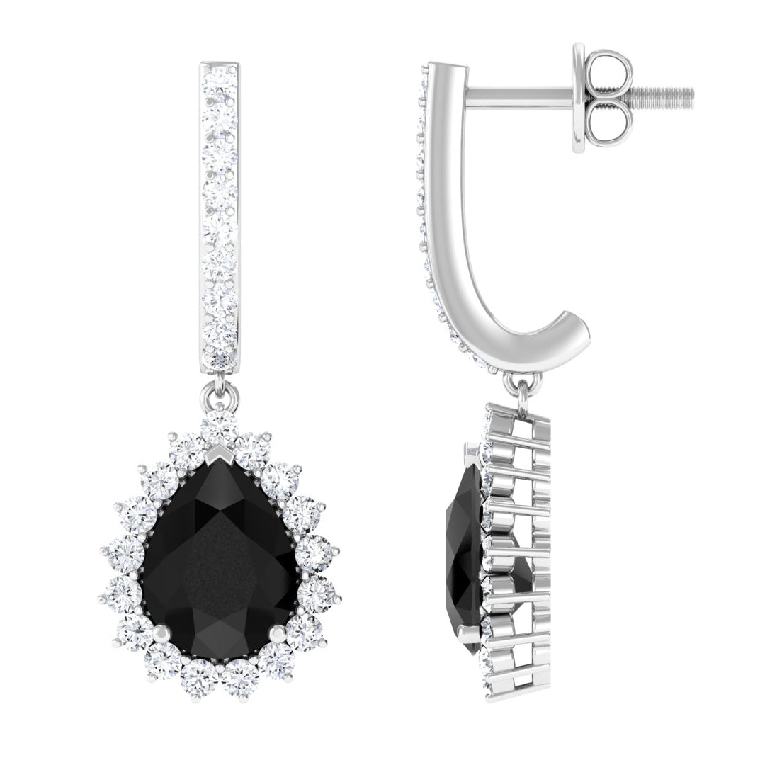 3.25 CT Black Onyx and Moissanite Bridal Teardrop Earrings in Silver Black Onyx - ( AAA ) - Quality 92.5 Sterling Silver - Rosec Jewels