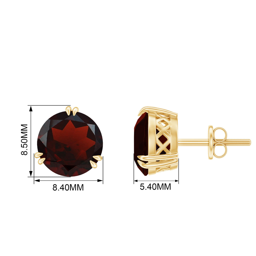 8 MM Garnet Solitaire Stud Earrings in Double Prong Setting Garnet - ( AAA ) - Quality - Rosec Jewels