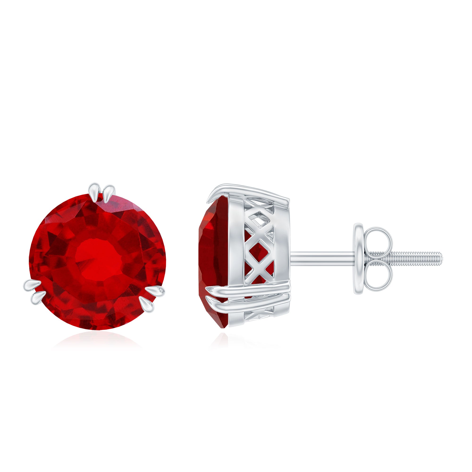 8 MM Lab Created Ruby Solitaire Silver Stud Earrings for Women Lab Created Ruby - ( AAAA ) - Quality 92.5 Sterling Silver - Rosec Jewels
