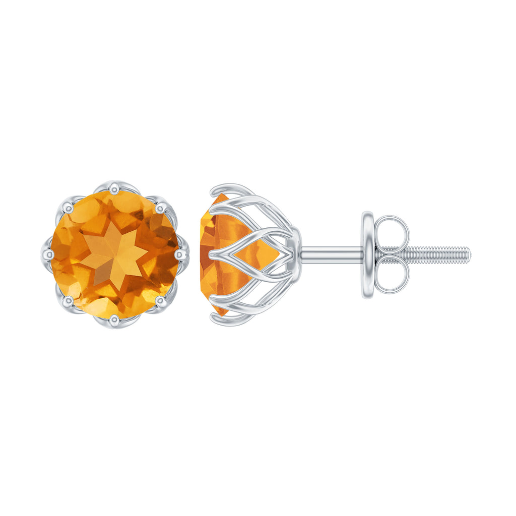 7 MM Decorative Citrine Solitaire Stud Earrings Citrine - ( AAA ) - Quality - Rosec Jewels