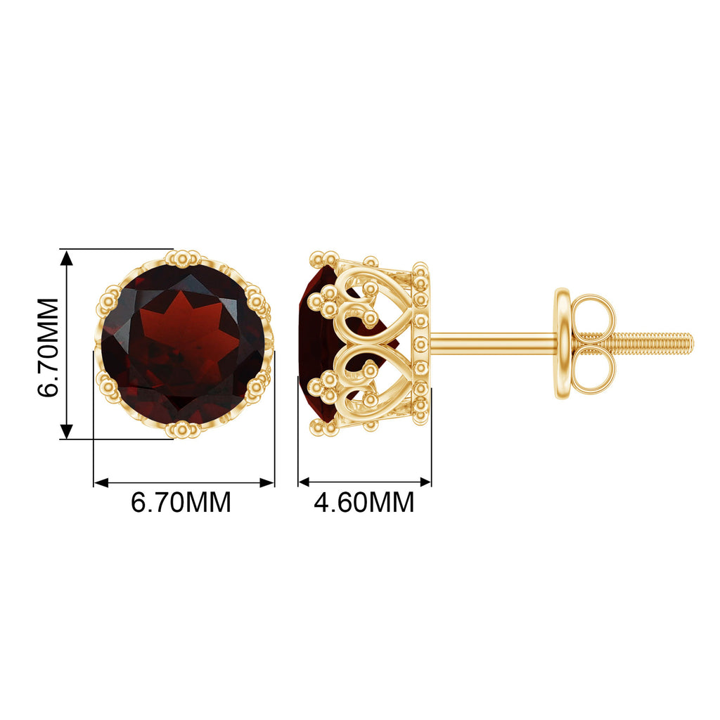 7 MM Garnet Solitaire Crown Stud Earrings Garnet - ( AAA ) - Quality - Rosec Jewels