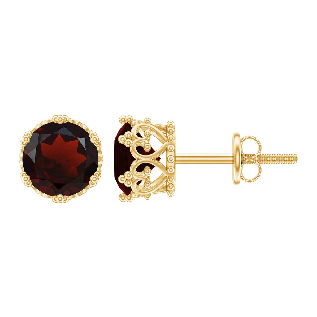 7 MM Garnet Solitaire Crown Stud Earrings Garnet - ( AAA ) - Quality - Rosec Jewels