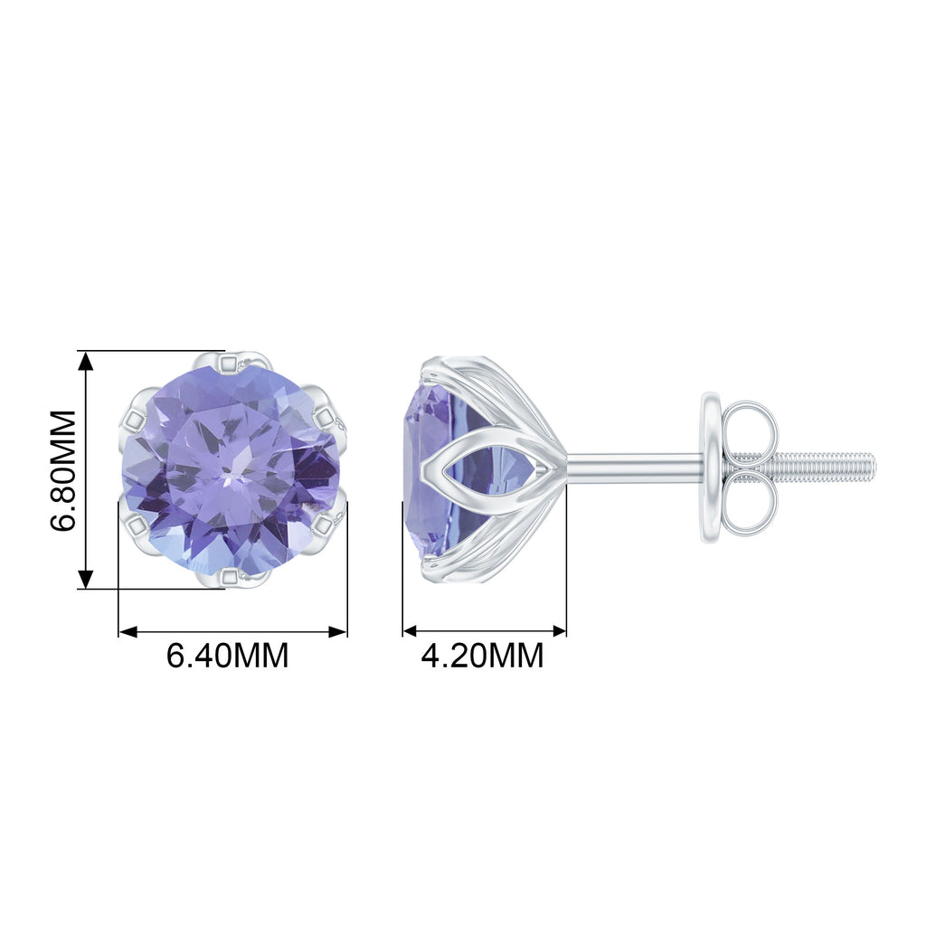 6 MM Round Cut Tanzanite Solitaire Stud Earrings for Women Tanzanite - ( AAA ) - Quality - Rosec Jewels