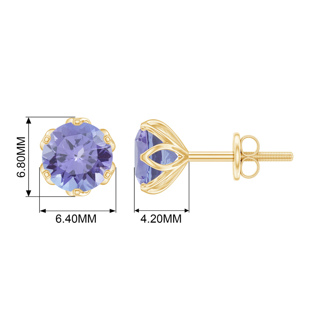 6 MM Round Cut Tanzanite Solitaire Stud Earrings for Women Tanzanite - ( AAA ) - Quality - Rosec Jewels