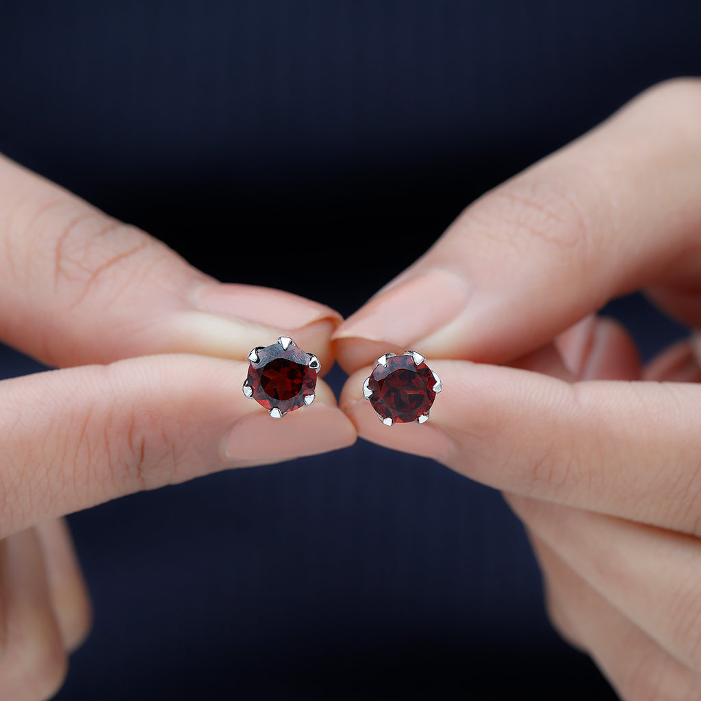 2 CT Round Cut Garnet Floral Solitaire Stud Earrings Garnet - ( AAA ) - Quality - Rosec Jewels