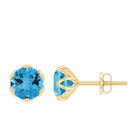 6 MM Swiss Blue Topaz Solitaire Stud Earrings in Lotus Basket Setting Swiss Blue Topaz - ( AAA ) - Quality - Rosec Jewels