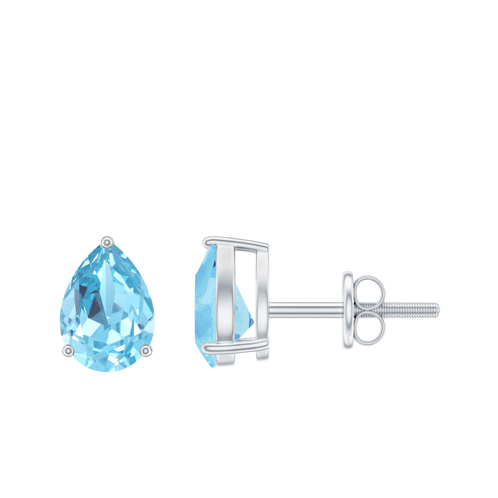 5X7 MM Pear Cut Aquamarine Solitaire Stud Earrings in 3 Prong Setting Aquamarine - ( AAA ) - Quality - Rosec Jewels