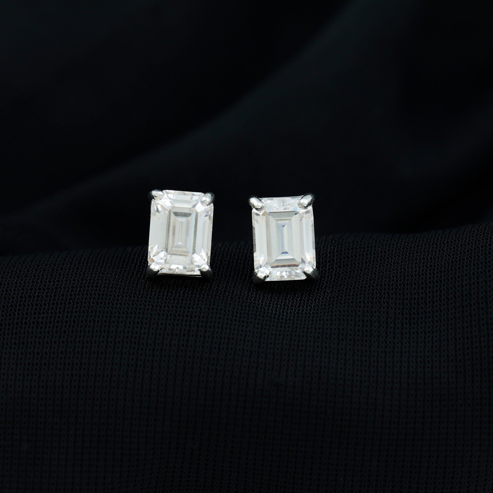 6X8 MM Octagon Shape Moissanite Solitaire Stud Earrings in Silver Moissanite - ( D-VS1 ) - Color and Clarity 92.5 Sterling Silver - Rosec Jewels