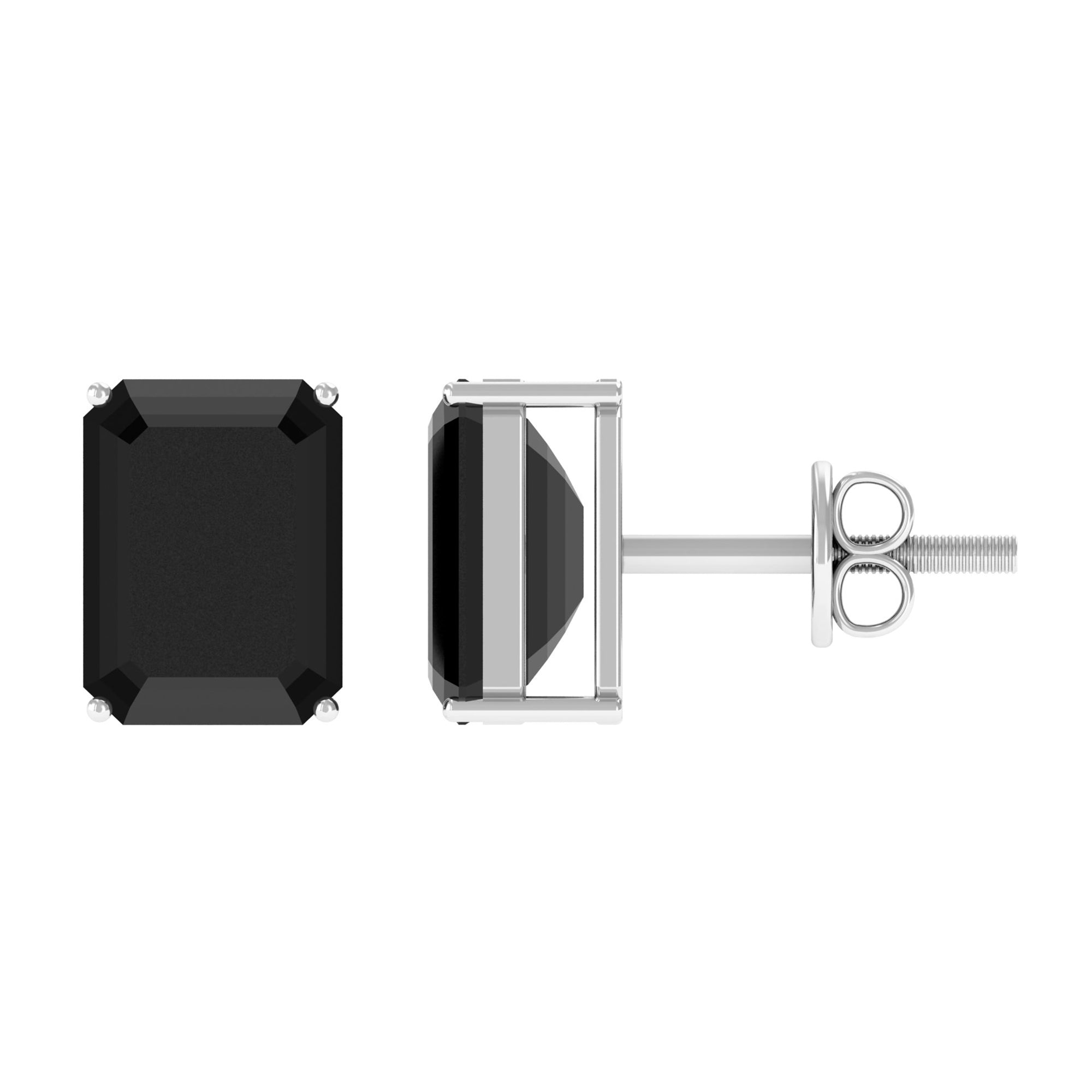 Octagon Shape Created Black Diamond Solitaire Stud Earrings Lab Created Black Diamond - ( AAAA ) - Quality - Rosec Jewels
