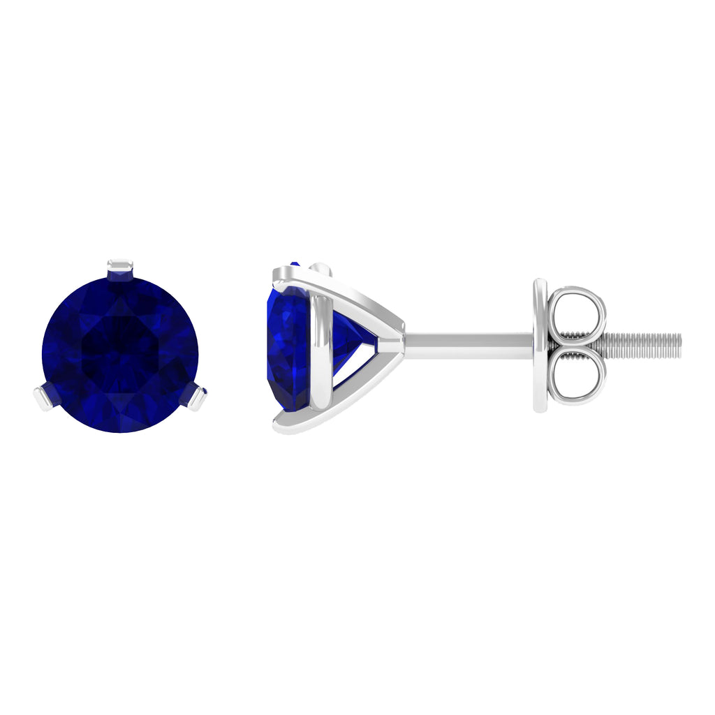 Blue Sapphire Solitaire Stud Earrings Blue Sapphire - ( AAA ) - Quality - Rosec Jewels