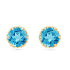 Lotus Basket Set Swiss Blue Topaz Solitaire Stud Earrings with Diamond Accent Swiss Blue Topaz - ( AAA ) - Quality - Rosec Jewels