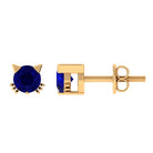4 MM Round Blue Sapphire Solitaire Cat Stud Earrings in Prong Setting Blue Sapphire - ( AAA ) - Quality - Rosec Jewels