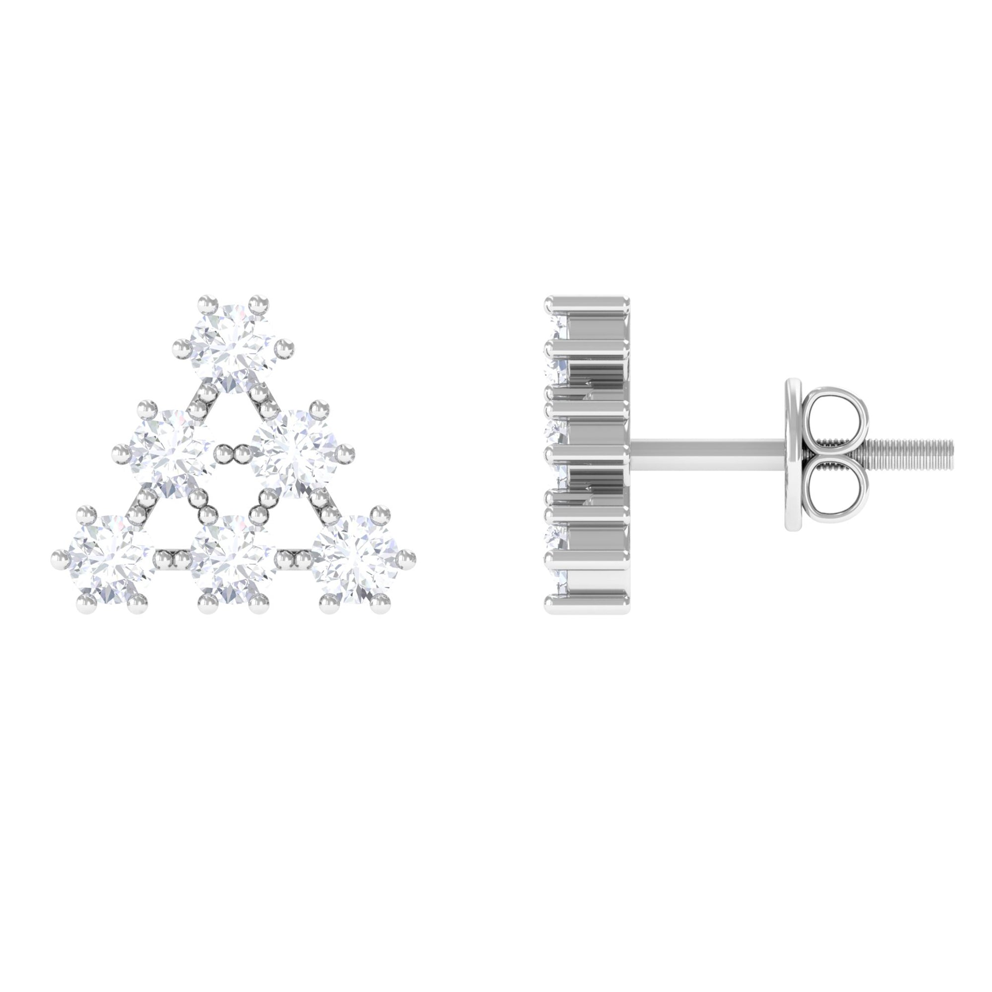 3/4 CT Round Diamond Cluster Triangle Stud Earrings in Gold Diamond - ( HI-SI ) - Color and Clarity - Rosec Jewels