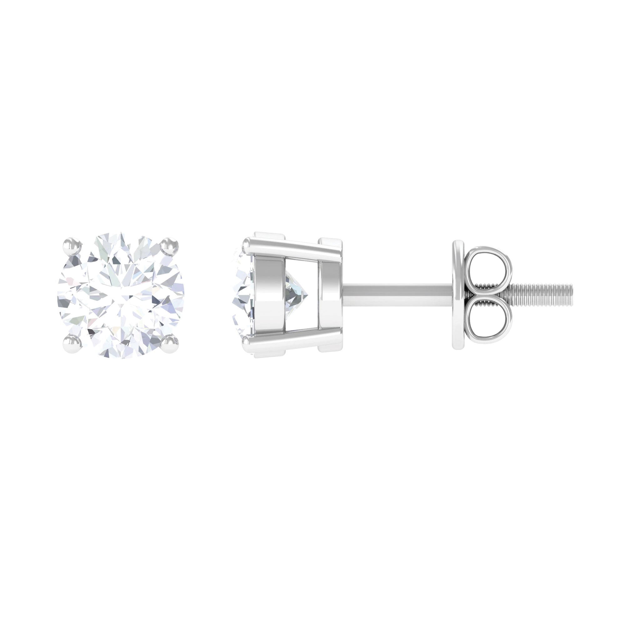Round Moissanite Minimal Solitaire Silver Stud Earrings in Prong Setting - Rosec Jewels