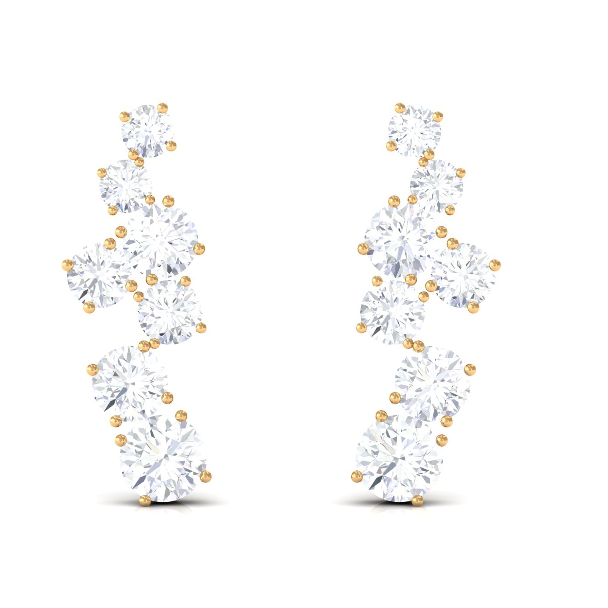 Natural Round Diamond Climber Earrings Diamond - ( HI-SI ) - Color and Clarity - Rosec Jewels