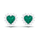 3/4 CT Heart Shape Created Emerald and Diamond Halo Stud Earrings Lab Created Emerald - ( AAAA ) - Quality - Rosec Jewels