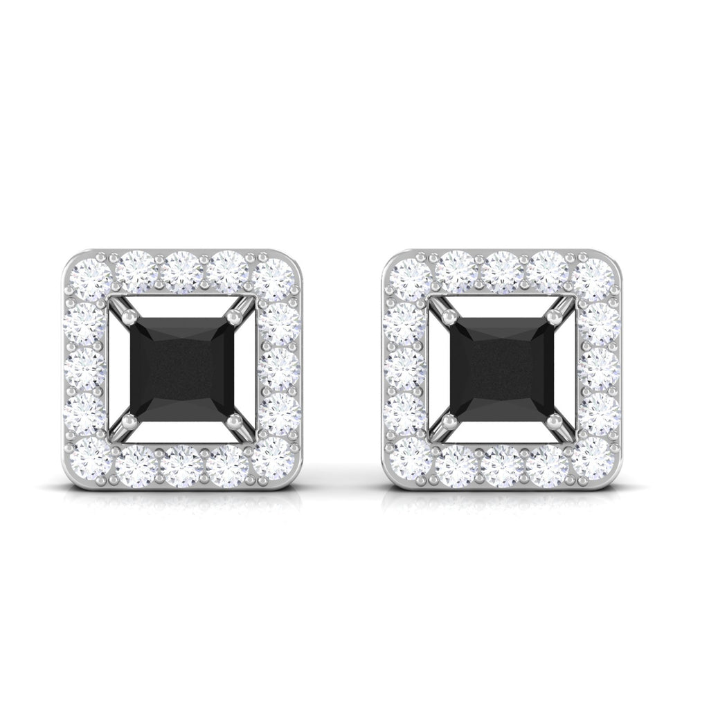 3/4 CT Princess Cut Black Onyx and Diamond Halo Stud Earrings Black Onyx - ( AAA ) - Quality - Rosec Jewels