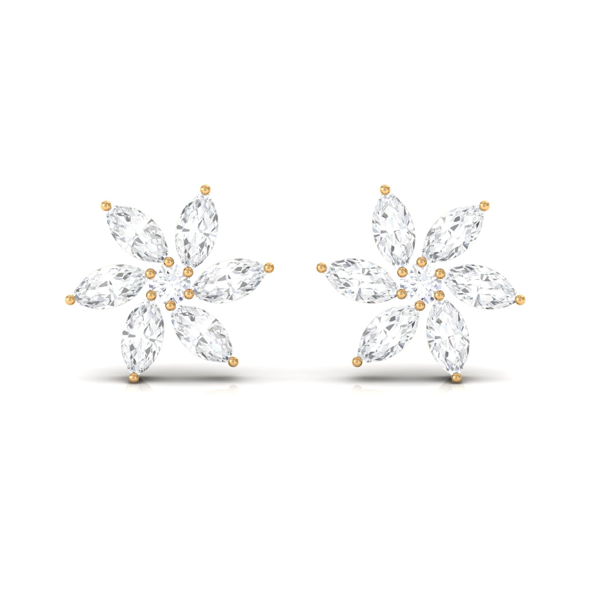 3/4 CT Real Diamond Flower Stud Earrings in Prong Setting Diamond - ( HI-SI ) - Color and Clarity - Rosec Jewels