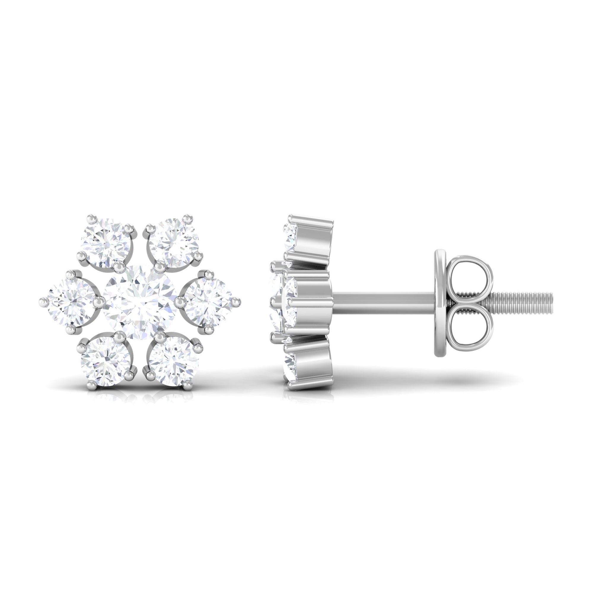3/4 CT Diamond Cluster Flower Stud Earrings in Gold Diamond - ( HI-SI ) - Color and Clarity - Rosec Jewels