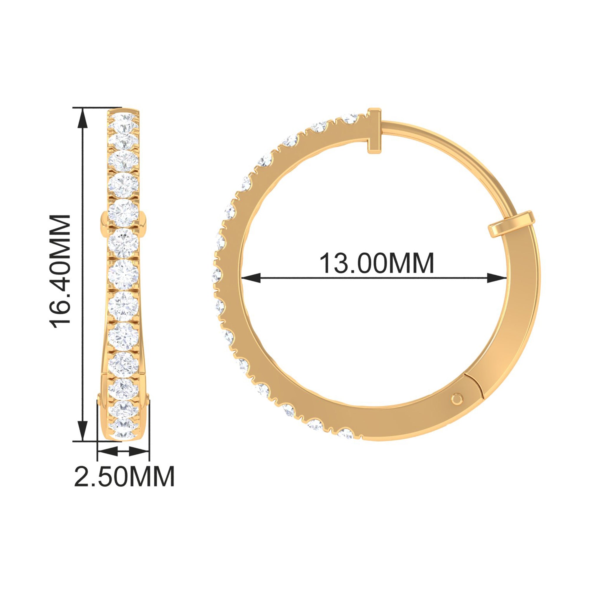 3/4 CT Natural Diamond Simple Hinged Hoop Earrings in Gold Diamond - ( HI-SI ) - Color and Clarity - Rosec Jewels