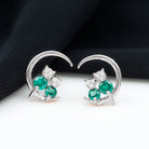 Lab-Created Emerald and Moissanite Cat and Moon Stud Earrings Lab Created Emerald - ( AAAA ) - Quality - Rosec Jewels