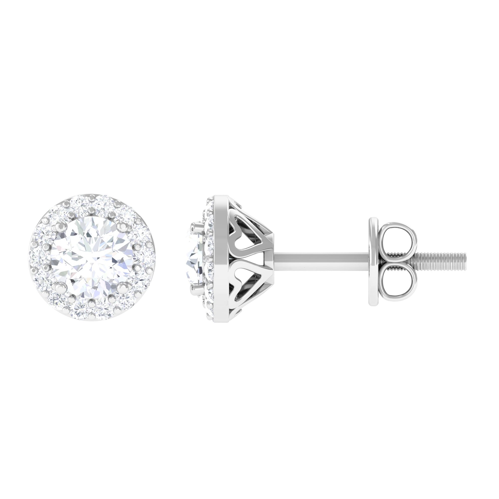 Round Certified Moissanite Halo Stud Earrings Moissanite - ( D-VS1 ) - Color and Clarity - Rosec Jewels