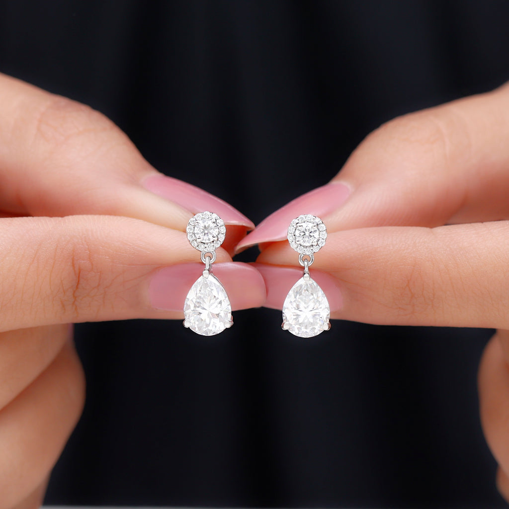 3 CT Classic Moissanite Bridal Drop Earrings Moissanite - ( D-VS1 ) - Color and Clarity - Rosec Jewels