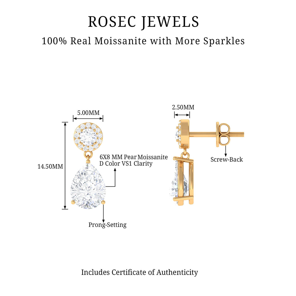 3 CT Classic Moissanite Bridal Drop Earrings Moissanite - ( D-VS1 ) - Color and Clarity - Rosec Jewels