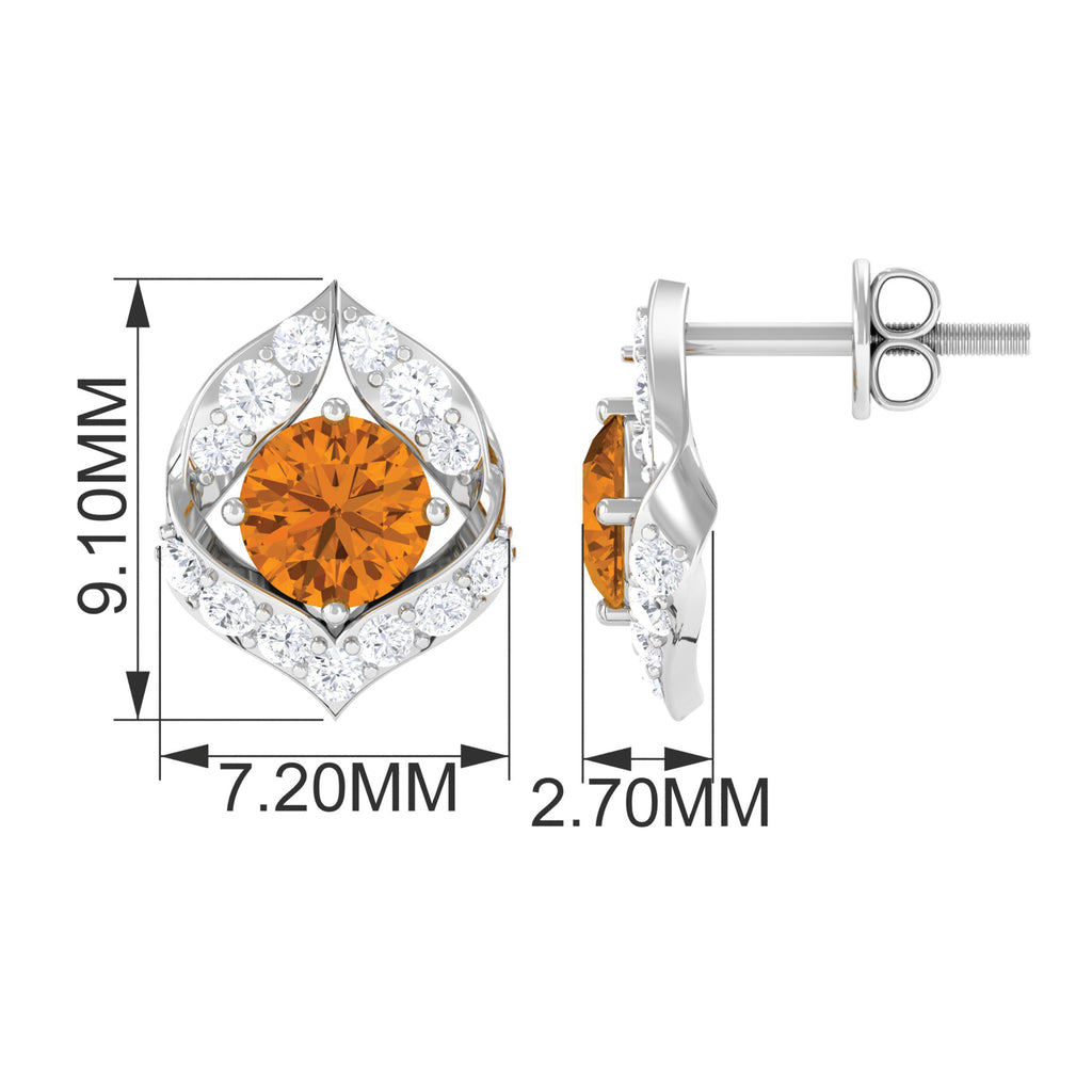 Dainty Citrine and Diamond Petal Stud Earrings Citrine - ( AAA ) - Quality - Rosec Jewels