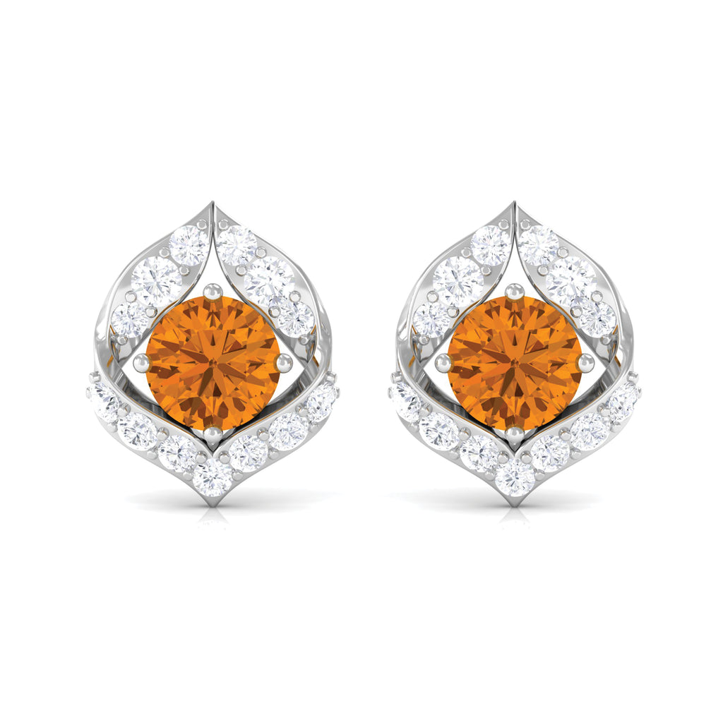 Dainty Citrine and Diamond Petal Stud Earrings Citrine - ( AAA ) - Quality - Rosec Jewels