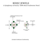 Freshwater Pearl Diamond Halo Stud Earrings with Created Emerald Freshwater Pearl - ( AAA ) - Quality - Rosec Jewels