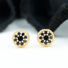 Twisted Rope Stud Earrings with Floral Black Spinel Black Spinel - ( AAA ) - Quality - Rosec Jewels