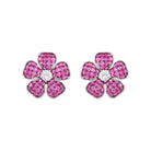 Floral Inspired Created Ruby Silver Statement Stud Earrings Lab Created Ruby - ( AAAA ) - Quality 92.5 Sterling Silver - Rosec Jewels