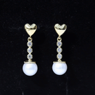 6.25 CT Heart Dangle Earrings with Freshwater Pearl and Diamond Freshwater Pearl - ( AAA ) - Quality - Rosec Jewels