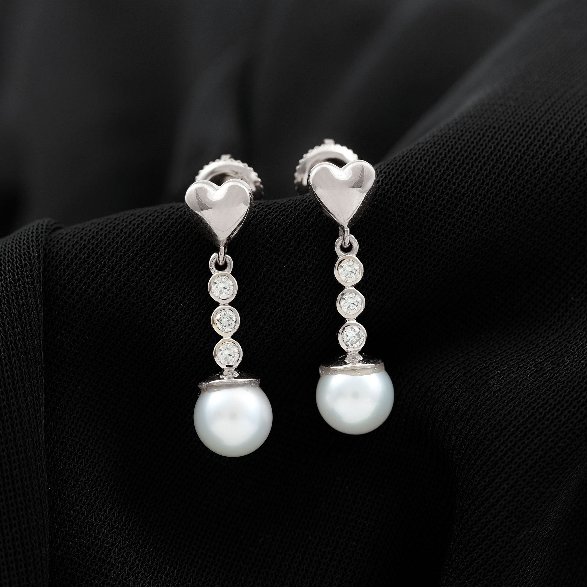 6.25 CT Heart Dangle Earrings with Freshwater Pearl and Diamond Freshwater Pearl - ( AAA ) - Quality - Rosec Jewels