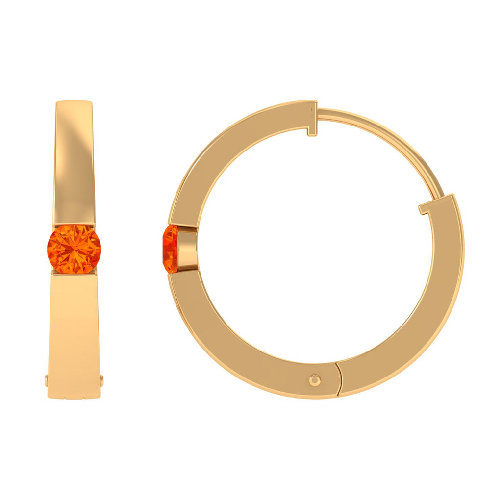 Minimal Orange Sapphire Hinged Hoop Earrings in Tension Mount Setting Orange Sapphire - ( AAA ) - Quality - Rosec Jewels