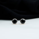 5 MM Created Black Diamond Solitaire Stud Earring in Bezel Setting Lab Created Black Diamond - ( AAAA ) - Quality - Rosec Jewels