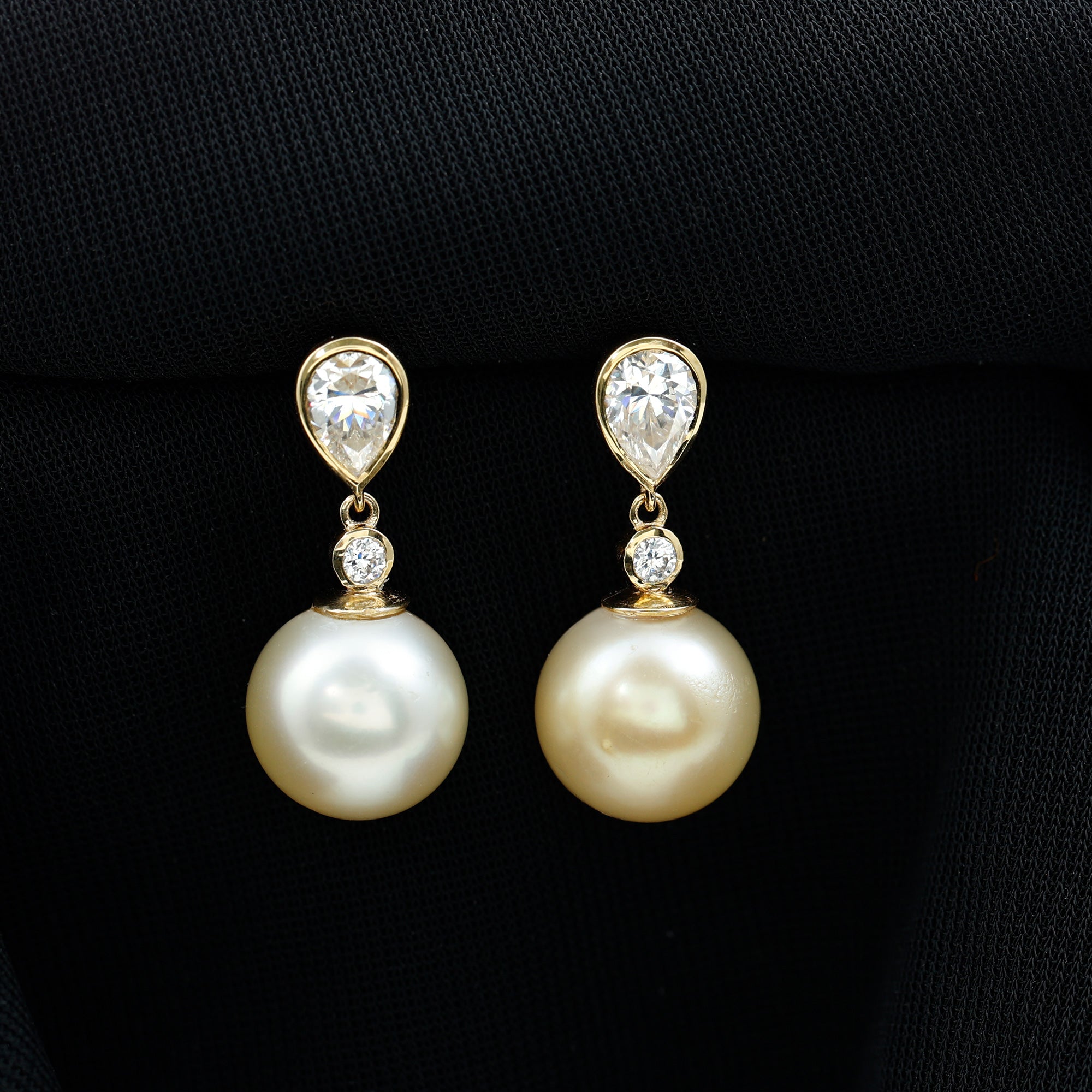 16.75 CT South Sea Pearl Drop Earrings with Moissanite South Sea Pearl - ( AAA ) - Quality - Rosec Jewels