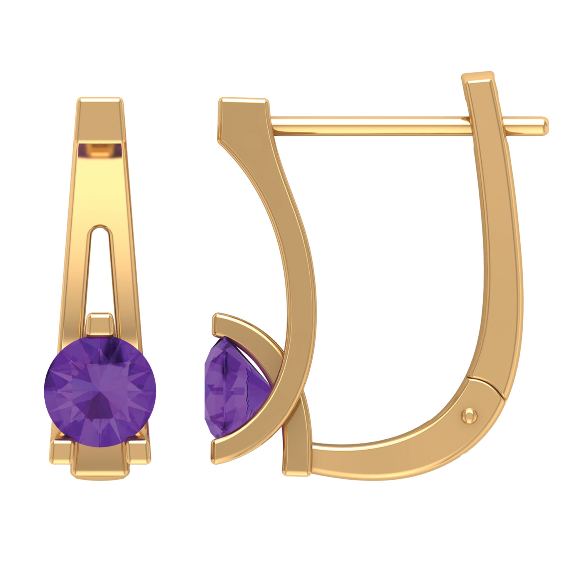 Real Amethyst Solitaire Lever Back Earrings Amethyst - ( AAA ) - Quality - Rosec Jewels