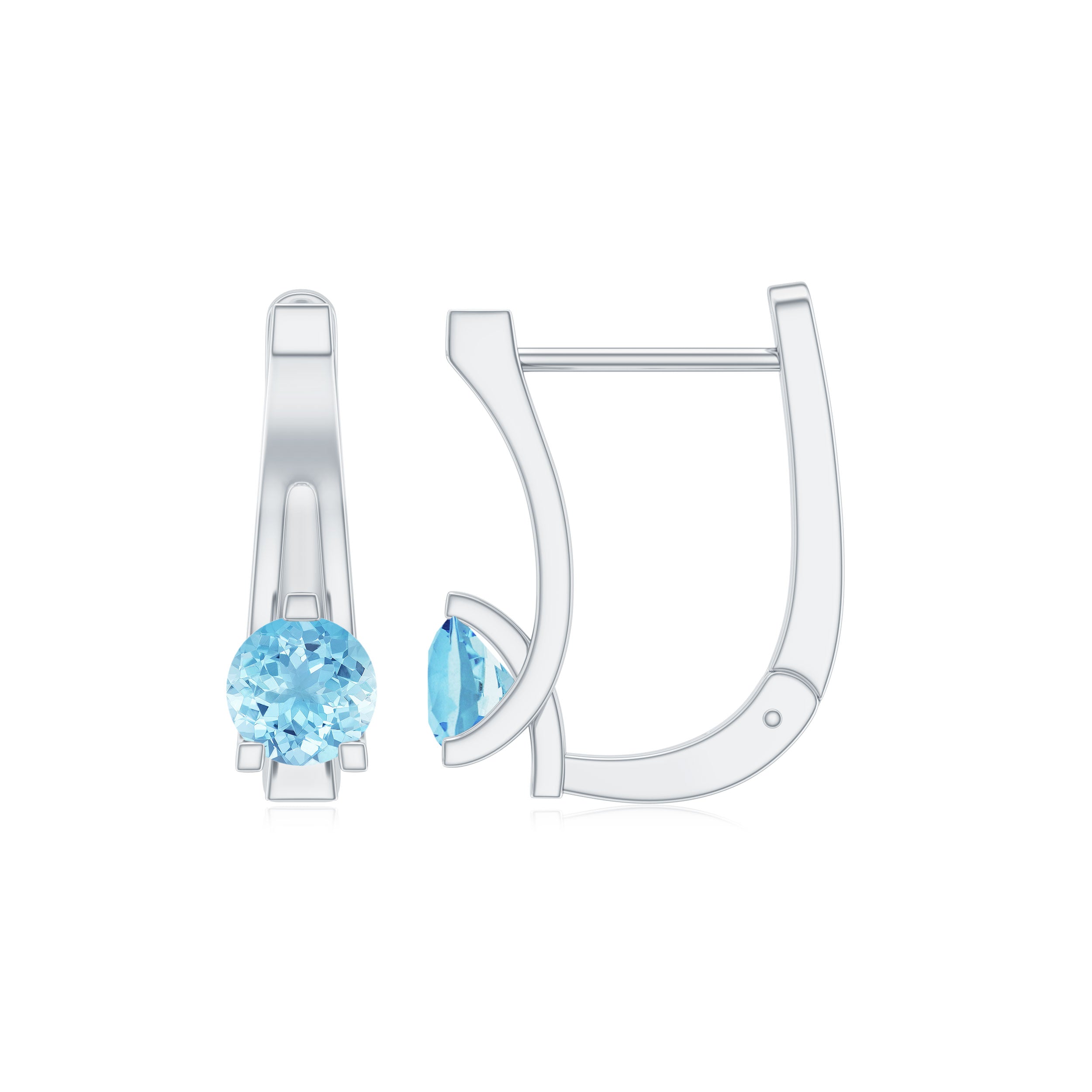 Simple Aquamarine Solitaire Gold Hoop Earring with Lever Back Closure Aquamarine - ( AAA ) - Quality - Rosec Jewels