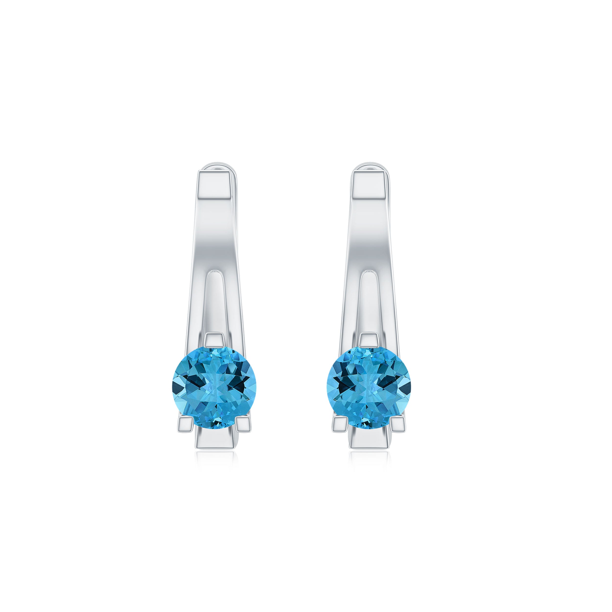 Simple Swiss Blue Topaz Solitaire J Hoop Earrings in Gold Swiss Blue Topaz - ( AAA ) - Quality - Rosec Jewels