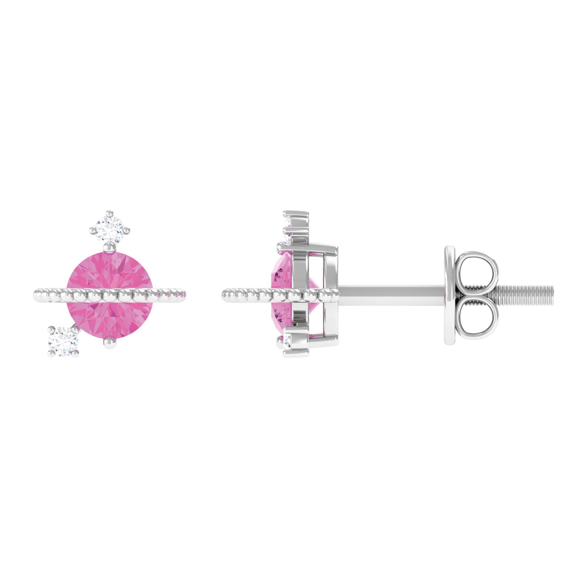 Pink Sapphire Celestial Stud Earrings with Diamond Pink Sapphire - ( AAA ) - Quality - Rosec Jewels