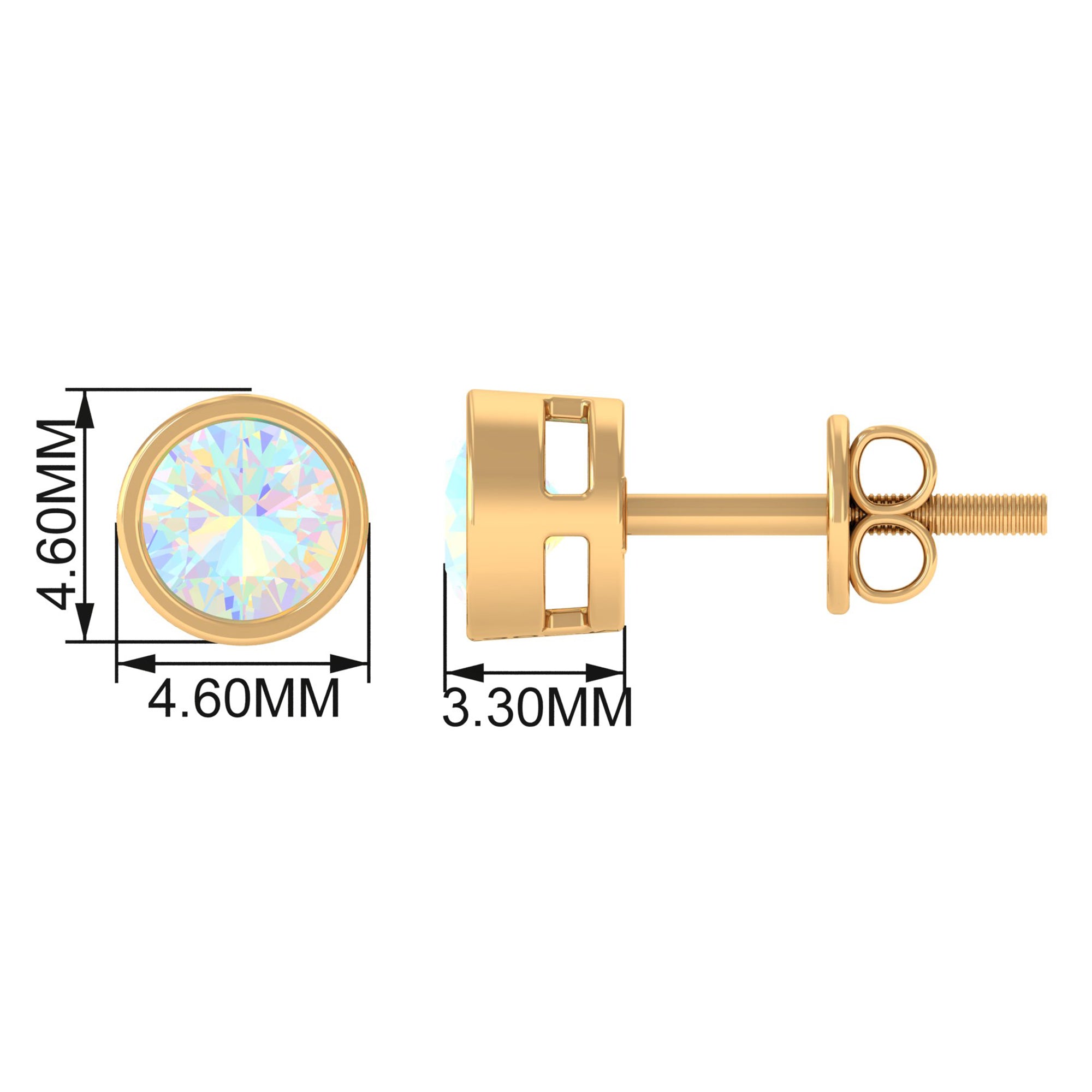 4 MM Round Cut Ethiopian Opal Solitaire Stud Earrings in Bezel Setting Ethiopian Opal - ( AAA ) - Quality - Rosec Jewels
