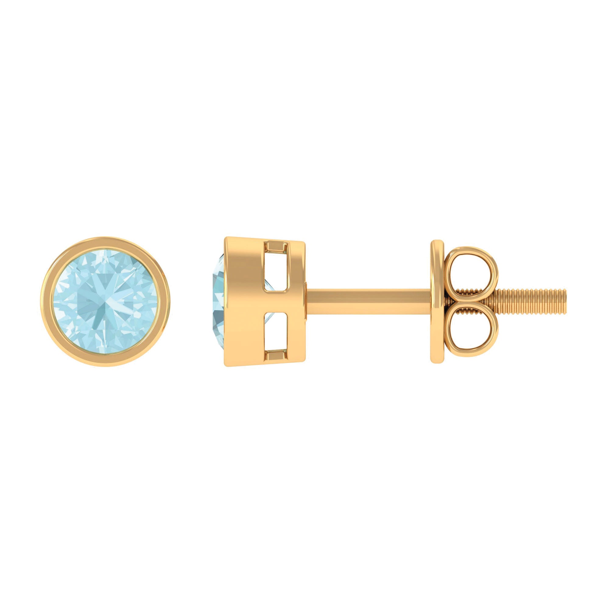 Sky Blue Topaz Solitaire Stud Earrings in Bezel Setting Sky Blue Topaz - ( AAA ) - Quality 14K Yellow Gold - Rosec Jewels