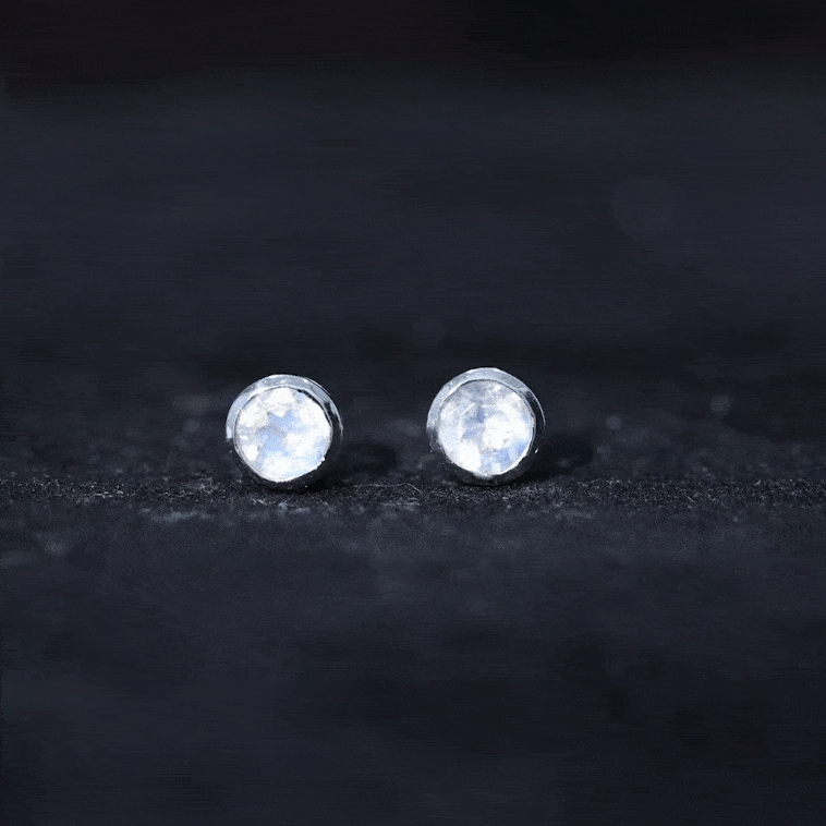 Real Moonstone Solitaire Stud Earrings in Bezel Setting Moonstone - ( AAA ) - Quality - Rosec Jewels