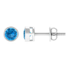 Swiss Blue Topaz Solitaire Stud Earrings in Bezel Setting Swiss Blue Topaz - ( AAA ) - Quality - Rosec Jewels