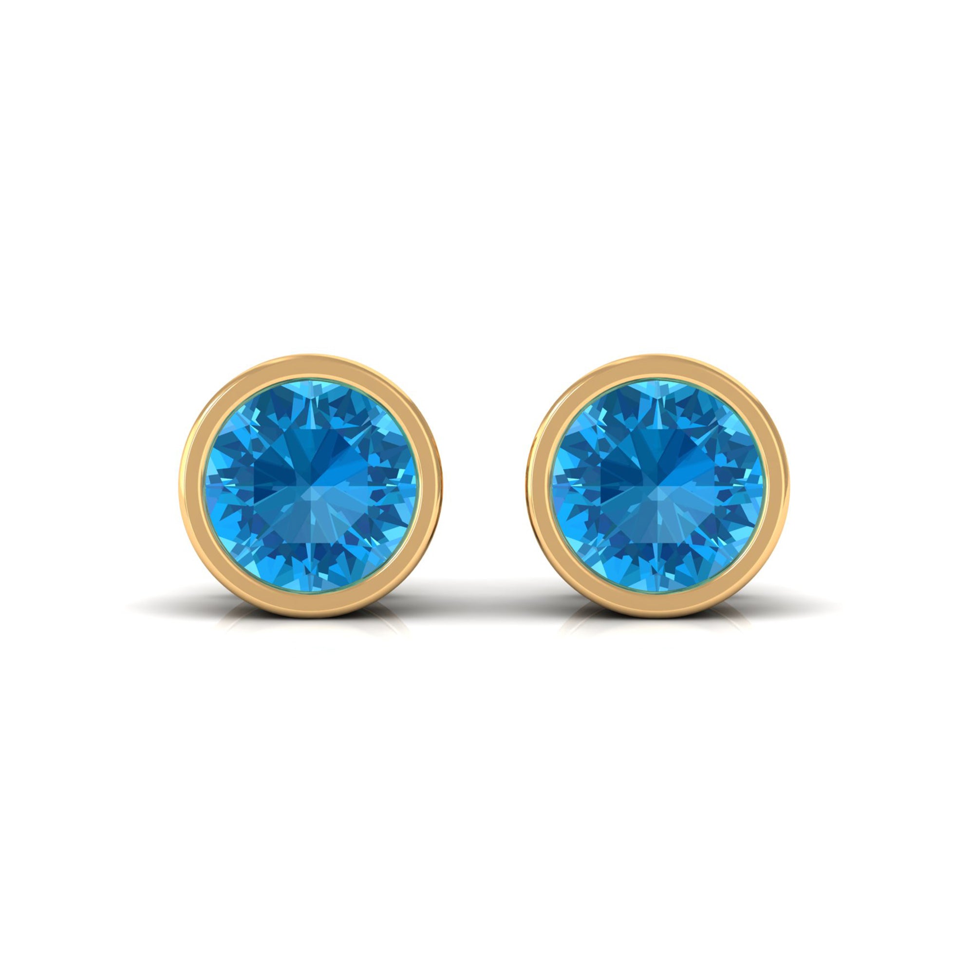 Swiss Blue Topaz Solitaire Stud Earrings in Bezel Setting Swiss Blue Topaz - ( AAA ) - Quality - Rosec Jewels