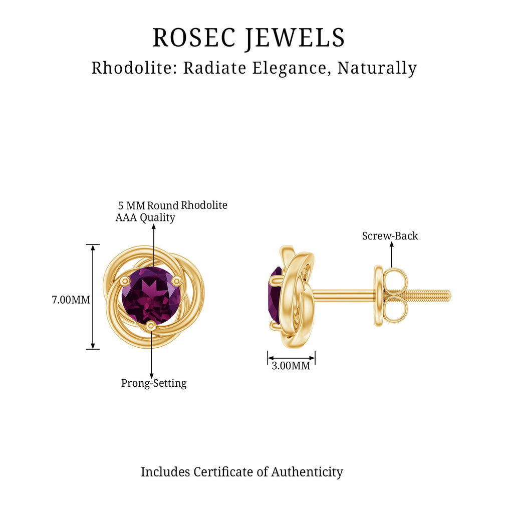 1.25 CT Solitaire Rhodolite and Gold Swirl Stud Earrings Rhodolite - ( AAA ) - Quality - Rosec Jewels